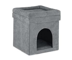 Relaxdays Niche Chat, Maison pour Chat et Petit Chien intérieur, Pouf Pliable, HxLxP: 42 x 38 x 38 cm, Gris