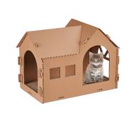 Relaxdays Niche en carton pour votre chat, avec griffoir, à construire, herbe aux chats incluse, 36x49x29 cm, marron