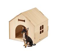 Relaxdays Niche intérieure, abri à Construire soi-même, pour Petits Chiens ou Chats, cabane en MDF, Nature