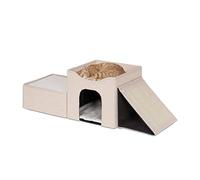 Relaxdays Niche Pliable pour Chat, 3 Surfaces de Repos, cachette, griffoir, H x L x P : 36,5 x 112 x 41 cm, Beige
