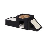 Relaxdays Niche pliable pour chat, 3 surfaces de repos, cachette, griffoir, H x L x P : 36,5 x 112 x 41 cm, noire