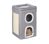 Relaxdays Niche pour chat 2 trous et surface maison pliable avec griffoir HLP : 63 x 40 x 40 cm gris/blanc