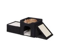 Relaxdays Niche Pliable pour Chat, 3 Surfaces de Repos, cachette, griffoir, H x L x P : 36,5 x 112 x 41 cm, Noire