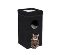 Relaxdays Niche pour Chat, Maison Pliable, 3 Niveaux, cachette avec griffoir, H x L x P : 76 x 40 x 40 cm, Noire