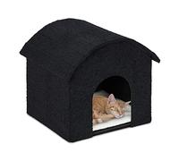 Relaxdays Niche pour Chat, Pliable et Moelleux, Lieu de Refuge, Surface à griffer, H x L x P : 44 x 48 x 41 cm, Noir