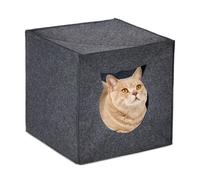 Relaxdays Niche carrée pour Votre Chat ou Petit Chien, en Feutre, Pliable, H x L x P : 33 x 33 x 33 cm, Anthracite