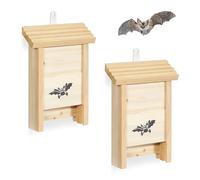 Relaxdays Nichoir à Chauves-Souris en Bois Non traité, Lot de 2, 25 x 18 x 6 cm, Naturel