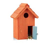 Relaxdays Nichoir à oiseaux en bois forme de petite maison avec porte abri refuge HxlxP: 24,3 x 17 x 12 cm, orange