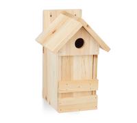 Relaxdays Nichoir à oiseaux en bois, maison oiseaux à suspendre, mésanges, trou entrée Ø 2,8 cm, 25 x 16 x 14 cm, nature