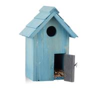 Relaxdays Nichoir à oiseaux en bois forme de petite maison avec porte abri refuge HxlxP: 24,3 x 17 x 12 cm, bleu clair