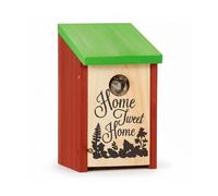 Relaxdays Nichoir à oiseaux HOME SWEET HOME pour petits oiseaux bois porte HxlxP 21,5 x 12 x 15,2 cm à suspendre, vert rouge