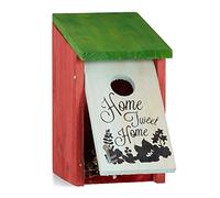 Relaxdays Nichoir à oiseaux HOME SWEET HOME pour petits oiseaux bois porte HxlxP 21,5 x 12 x 15,2 cm à suspendre, vert rouge