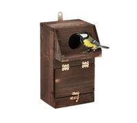 Relaxdays Nichoir d’extérieur pour Oiseaux, Nettoyage Facile grâce à la Partie Avant inclinable, Bois, Suspendre, Marron