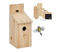 Relaxdays Nichoir d’extérieur pour Oiseaux, diamètre Trou d’envol 32 mm, à Assembler soi-même, 29,5x11,5x17 cm, Nature