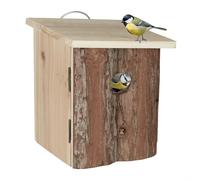relaxdays Nichoir d’extérieur pour Oiseaux, Bois, avec écorce, à Suspendre, Trou d’envol, HLP 20x16,5x16,5 cm, Nature