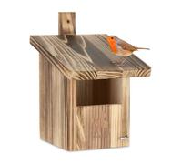 Relaxdays Nichoir d'extérieur pour Oiseaux Semi-cavernicoles, Fente d'envol HL 65x96 cm, Sapin, Jardin, terrasse, Nature