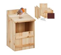 Relaxdays Nichoir d’extérieur pour Oiseaux Semi-cavernicoles, à Assembler soi-même, Fente d'envol : 10x19 cm, Nature