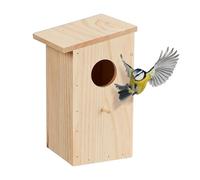 Relaxdays Nichoir d’extérieur pour Oiseaux (mésange charbonnière, etc.), Pliable, Bois Naturel, à Suspendre, Nature