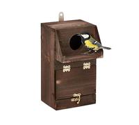 Relaxdays Nichoir d’extérieur pour Oiseaux, Nettoyage Facile grâce à la Partie Avant inclinable, Bois, Suspendre, Marron
