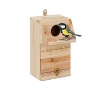 Relaxdays Nichoir d’extérieur pour Oiseaux, Nettoyage Facile grâce à la Partie Avant inclinable, Bois, Suspendre, Nature, 24,5 x 14 x 14 cm
