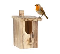 Relaxdays Nichoir d’extérieur pour oiseaux semi-cavernicoles, bois naturel, à suspendre, trou envol HL 95x55 mm, nature