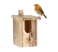 Relaxdays Nichoir d’extérieur pour Oiseaux Semi-cavernicoles, Bois Naturel, à Suspendre, Trou envol HL 95x55 mm, Nature
