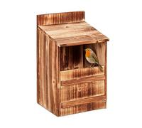 Relaxdays Nichoir d’extérieur pour Oiseaux Semi-cavernicoles, Fente d’envol HL : 10x19,5 cm, à Suspendre, Nature