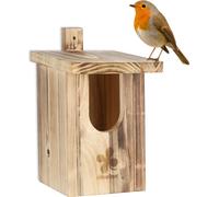 Relaxdays Nichoir d’extérieur pour Oiseaux Semi-cavernicoles, Bois Naturel, à Suspendre, Trou envol HL 95x55 mm, Nature