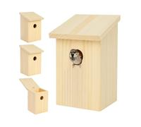 Relaxdays Nichoir, Lot de 4, moineaux et mésanges, Orifice 32 mm, Toit Rabattable, à Suspendre, Bois (Sapin), Naturel