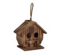 Relaxdays Nichoir pour oiseaux déco, en bois brulé, volière à suspendre, pour l’extérieur, 28,5 x 19 x 10,5 cm, naturel