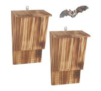 Relaxdays Nichoirs pour Chauves-Souris, Lot de 2, H x L x P : 34 x 22,5 x 12,5 cm, Finition brûlée, Naturel