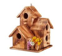 Relaxdays Nid d’Oiseaux, à Suspendre, Balcon, terrasse, Jardin, Bois brûlé, Niche déco, HLP 34x20x19 cm, Naturel