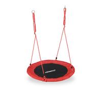 Relaxdays Balançoire nid d'oiseau rond 110 cm à suspendre enfant adulte jardin extérieur Ø 110 cm, 100 kg, rouge