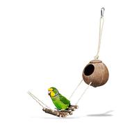 Relaxdays Nid d'oiseau avec échelle en Bois, Maison d'oiseau en Coco, Jouet pour Oiseaux, Accessoire Perruche, Nature