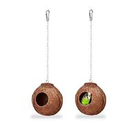 Relaxdays Nid d'oiseau, Lot de 2, en Noix de Coco, HxlxP : 14 x 12,5 x 12 cm, nichoir pour perruches, canaris, Nature
