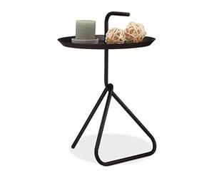 Relaxdays, noir basse d'appoint design en métal avec poignée, chevet ronde, Table de café incurvée, HxD env. 59 x 40cm, Acier, 1 élément