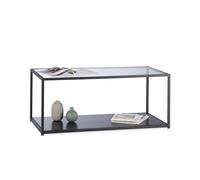 Relaxdays, Noir basse en Verre Rectangulaire Cadre en Métal Panneau vitré Surface Table de Salon HLP 42x100x50cm, 42 x 100 x 50 cm