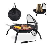 Relaxdays, noir, Brasero XL, grillage, tisonnier, protection étincelles, couverture, jardin, terrasse, 56,5cm, sac, mit Tragetasche