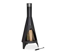 Relaxdays, noir Cheminée de jardin avec porte de protection, brasero décoratif, pour le bois, H x D: 120 x 45cm, acier