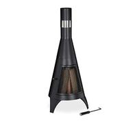 Relaxdays, noir Cheminée porte de protection, brasero pour le bois, Poêle de jardin, HxD: 120x45cm, acier
