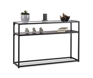 Relaxdays, Noir Console Verre, Dessus de Table transparent, Structure Métal, Dépôt à 4 pieds, HLP 70,5x110x30 cm, 5 x 110 x 30 cm