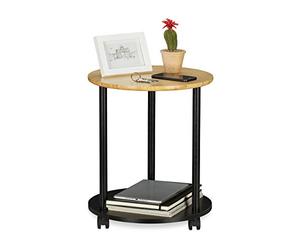 Relaxdays, noir Table d’appoint ronde, avec roues,mobile, design moderne, en, journaux dans le salon,Hxd:49x40cm, plastique, Medium
