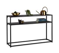 Relaxdays, noire Console, 2 étages, en métal et bois MDF, peu encombrante, table d’appoint étroite, 70 x 110 x 30 cm