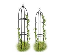 Relaxdays Obélisque de jardin, Colonne rosier, Arche plante grimpante, Set de 2 métal Cage rose H 139 et 149 cm, noir
