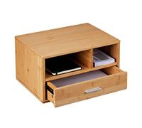 Relaxdays Organisateur Bureau, 1 tiroir, 2 Compartiments, HxLxP: 22 x 40 x 31 cm, Bambou, Espace de Travail, Nature