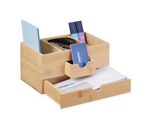 Relaxdays Organisateur Bureau, 2 tiroirs, 3 Compartiments, Bambou, HxLxP : 12 x 24 x 14,5 cm, Rangement, Nature