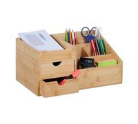 Relaxdays Organisateur Bureau, 2 tiroirs, 7 Compartiments, HxLxP: 15,5x33x20,5 cm, Range-Fournitures, Bambou, Nature