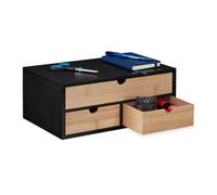 Relaxdays Organisateur bureau, 3 tiroirs, bambou & MDF, rangement pour fournitures, HxLxP : 13,5x33x21 cm, nature - noir