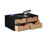 Relaxdays Organisateur Bureau, 4 tiroirs, Bambou & MDF, Rangement pour Fournitures, HxLxP : 13,5x33x21 cm, Nature - Noir