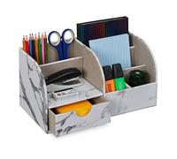 Relaxdays Organisateur Bureau, tiroir, 6 Compartiments, Aspect marbre, HxLxP: 14,5 x 28 x 14,5 cm, Rangement, Blanc